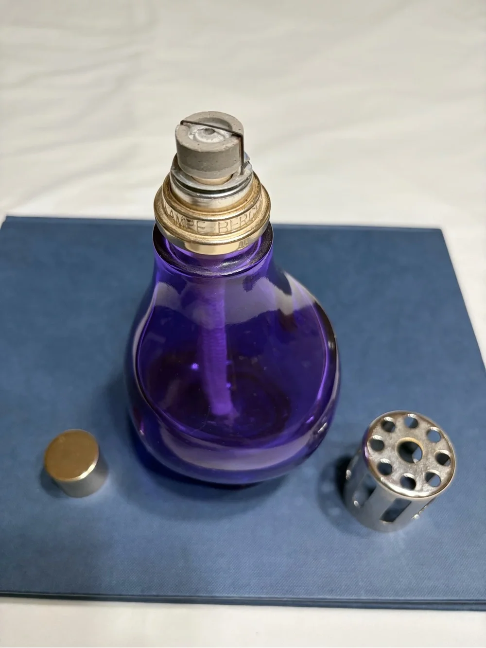 Handblown Royal Purple Glass French Lamp Berger with Gold-Tone Top
